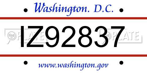 IZ92837 District Of Columbia License Plate
