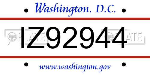 IZ92944 District Of Columbia License Plate