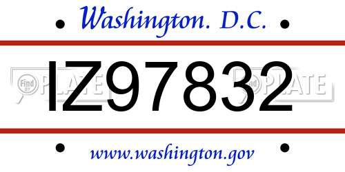 IZ97832 District Of Columbia License Plate