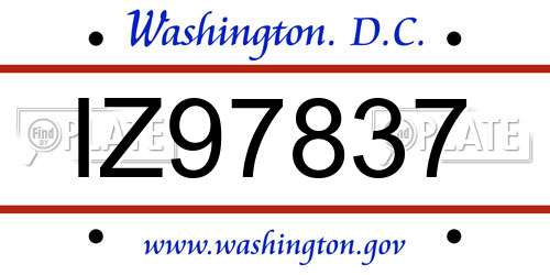 IZ97837 District Of Columbia License Plate