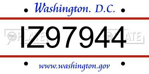 IZ97944 District Of Columbia License Plate