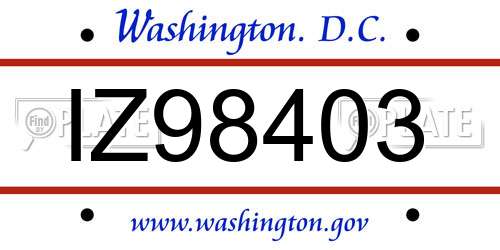 IZ98403 District Of Columbia License Plate