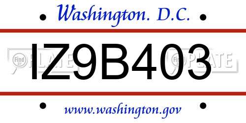 IZ9B403 District Of Columbia License Plate