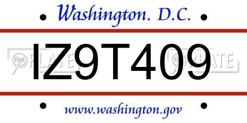 IZ9T409 District Of Columbia License Plate