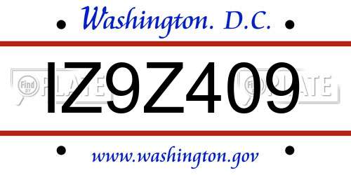 IZ9Z409 District Of Columbia License Plate