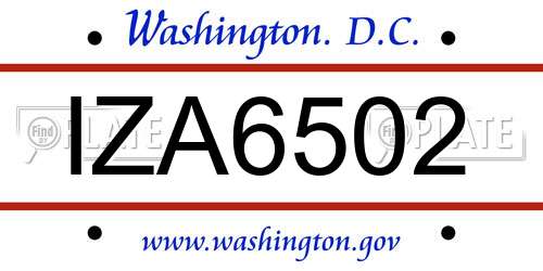 IZA6502 District Of Columbia License Plate