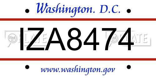 IZA8474 District Of Columbia License Plate