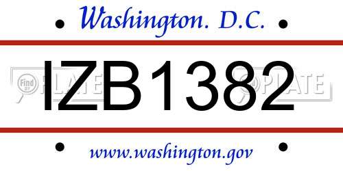 IZB1382 District Of Columbia License Plate