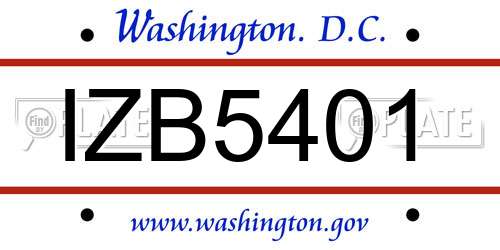 IZB5401 District Of Columbia License Plate