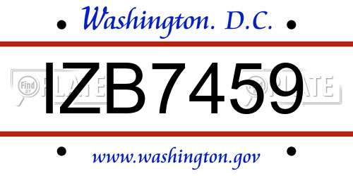 IZB7459 District Of Columbia License Plate
