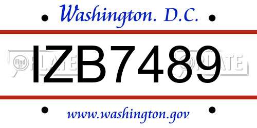 IZB7489 District Of Columbia License Plate