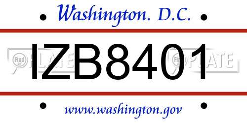 IZB8401 District Of Columbia License Plate