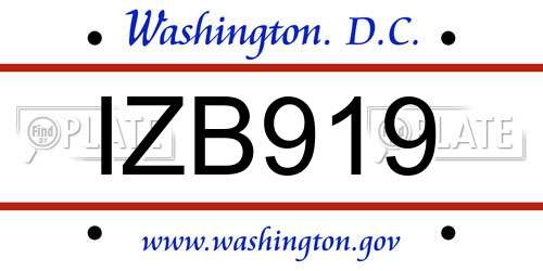 IZB919 District Of Columbia License Plate