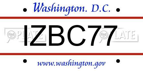 IZBC77 District Of Columbia License Plate