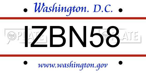 IZBN58 District Of Columbia License Plate
