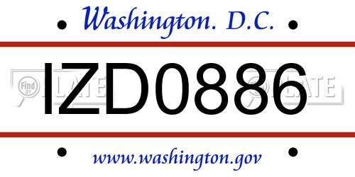 IZD0886 District Of Columbia License Plate