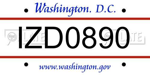 IZD0890 District Of Columbia License Plate