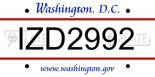 IZD2992 District Of Columbia License Plate