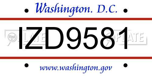 IZD9581 District Of Columbia License Plate
