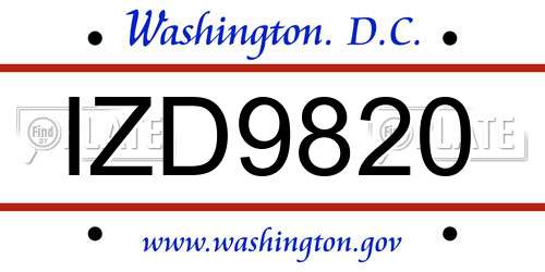 IZD9820 District Of Columbia License Plate