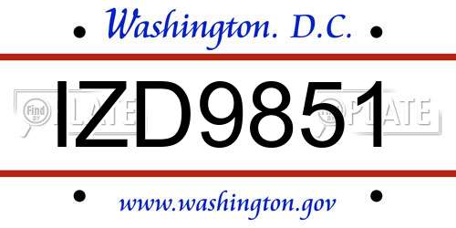 IZD9851 District Of Columbia License Plate