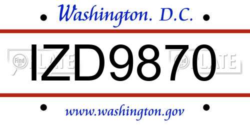 IZD9870 District Of Columbia License Plate