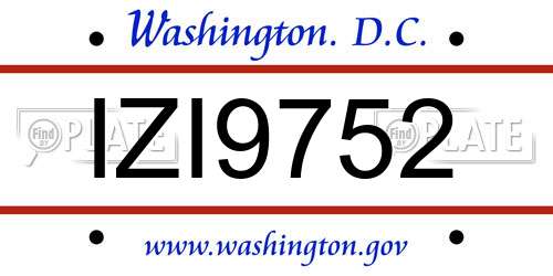IZI9752 District Of Columbia License Plate