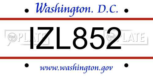 IZL852 District Of Columbia License Plate