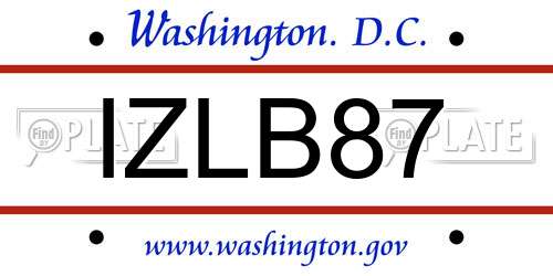 IZLB87 District Of Columbia License Plate
