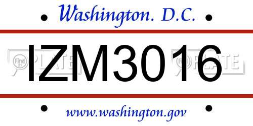 IZM3016 District Of Columbia License Plate