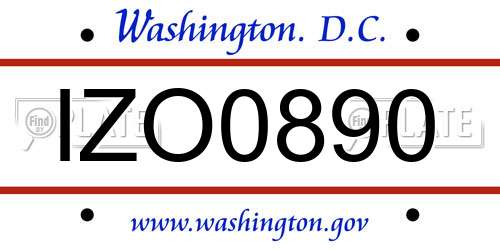 IZO0890 District Of Columbia License Plate