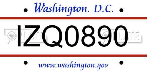 IZQ0890 District Of Columbia License Plate