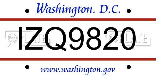 IZQ9820 District Of Columbia License Plate