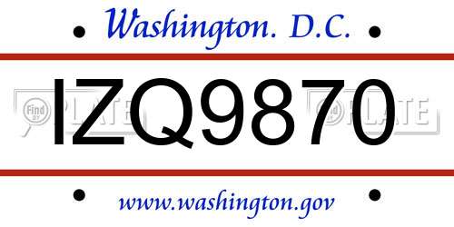 IZQ9870 District Of Columbia License Plate