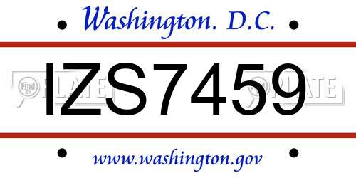 IZS7459 District Of Columbia License Plate