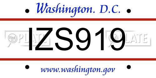 IZS919 District Of Columbia License Plate