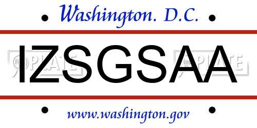 IZSGSAA District Of Columbia License Plate