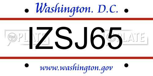 IZSJ65 District Of Columbia License Plate