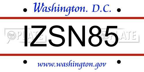 IZSN85 District Of Columbia License Plate