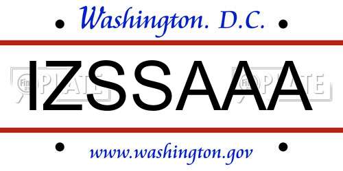 IZSSAAA District Of Columbia License Plate
