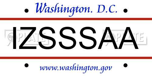 IZSSSAA District Of Columbia License Plate