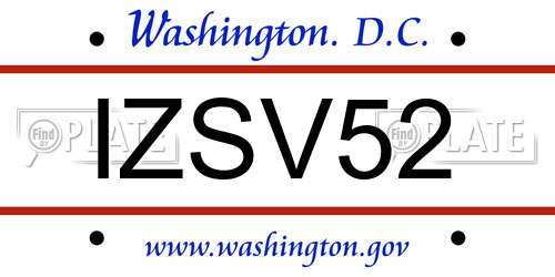 IZSV52 District Of Columbia License Plate