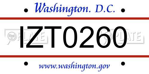 IZT0260 District Of Columbia License Plate