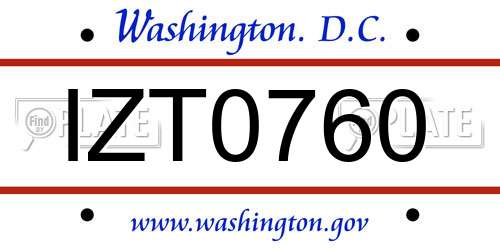 IZT0760 District Of Columbia License Plate