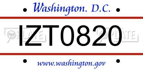 IZT0820 District Of Columbia License Plate