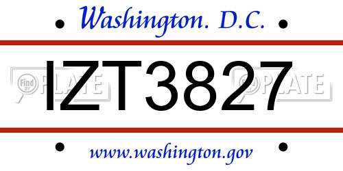 IZT3827 District Of Columbia License Plate