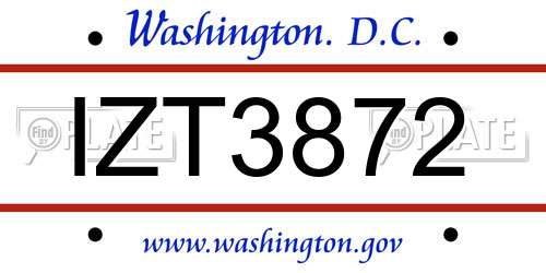 IZT3872 District Of Columbia License Plate