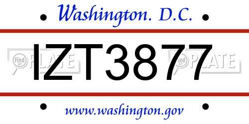 IZT3877 District Of Columbia License Plate