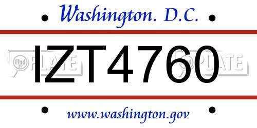 IZT4760 District Of Columbia License Plate