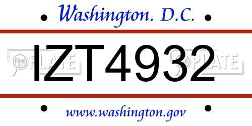 IZT4932 District Of Columbia License Plate